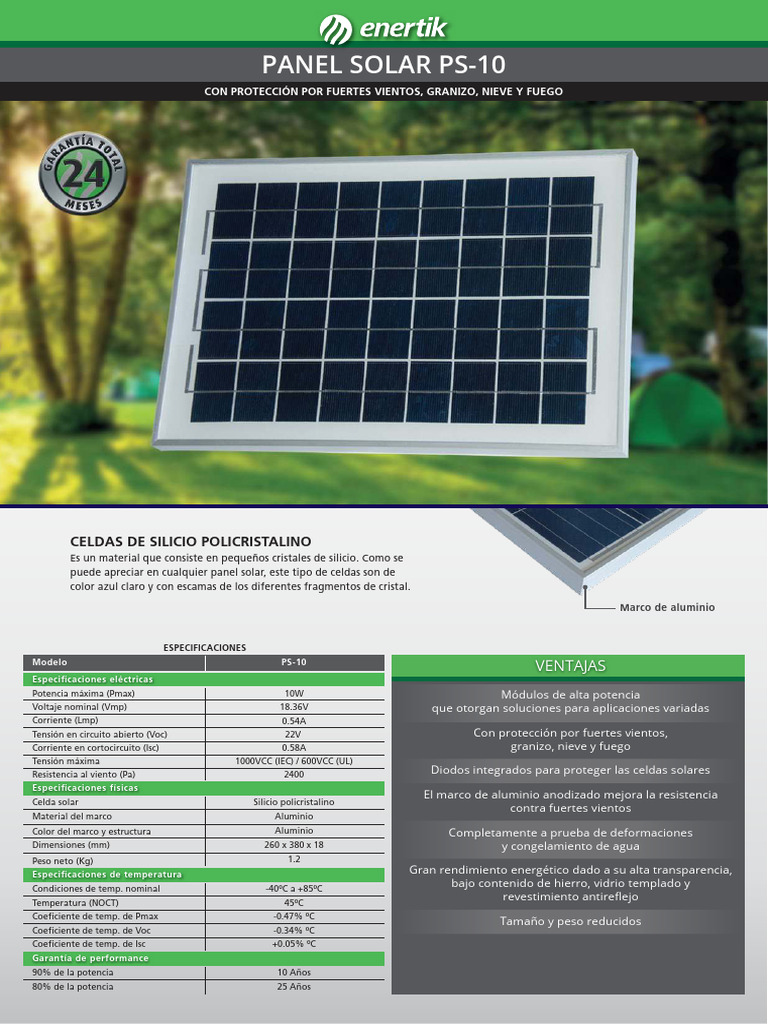 Folleto Panel Solar Ps 10 | PDF | Panel solar | Célula solar