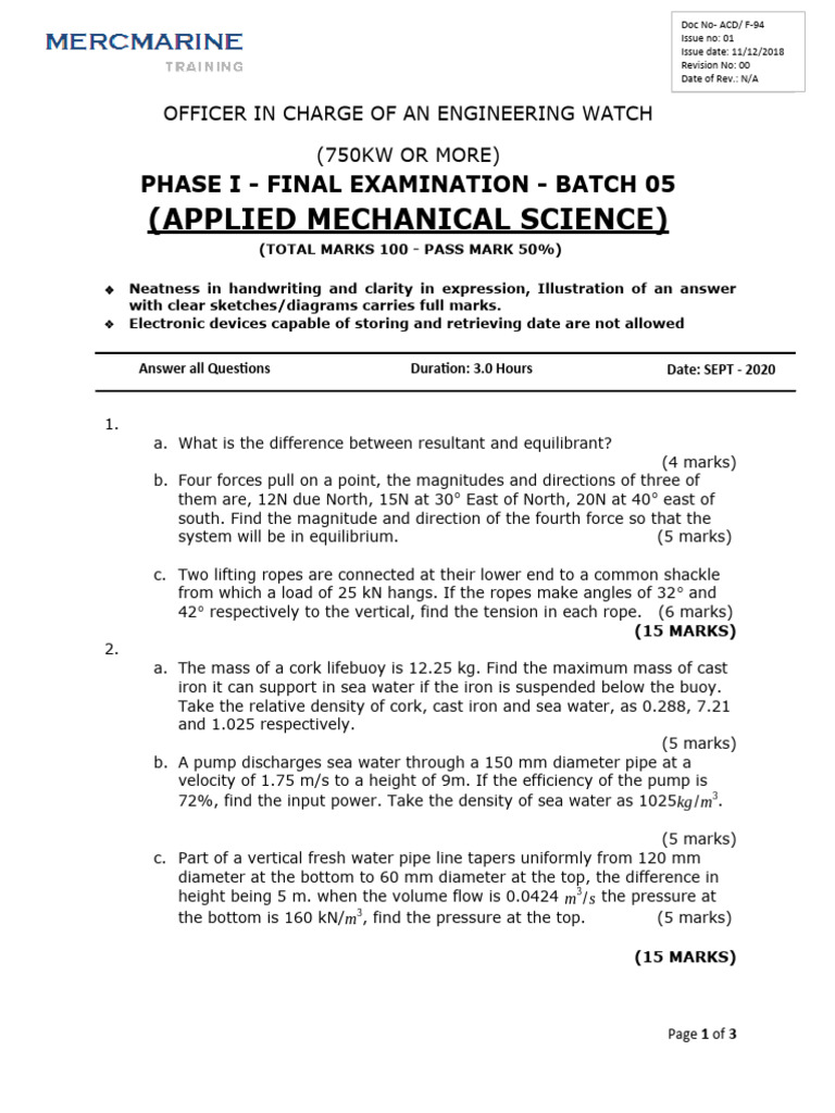Applied Mechanics QP - Done | PDF | Force | Center Of Mass