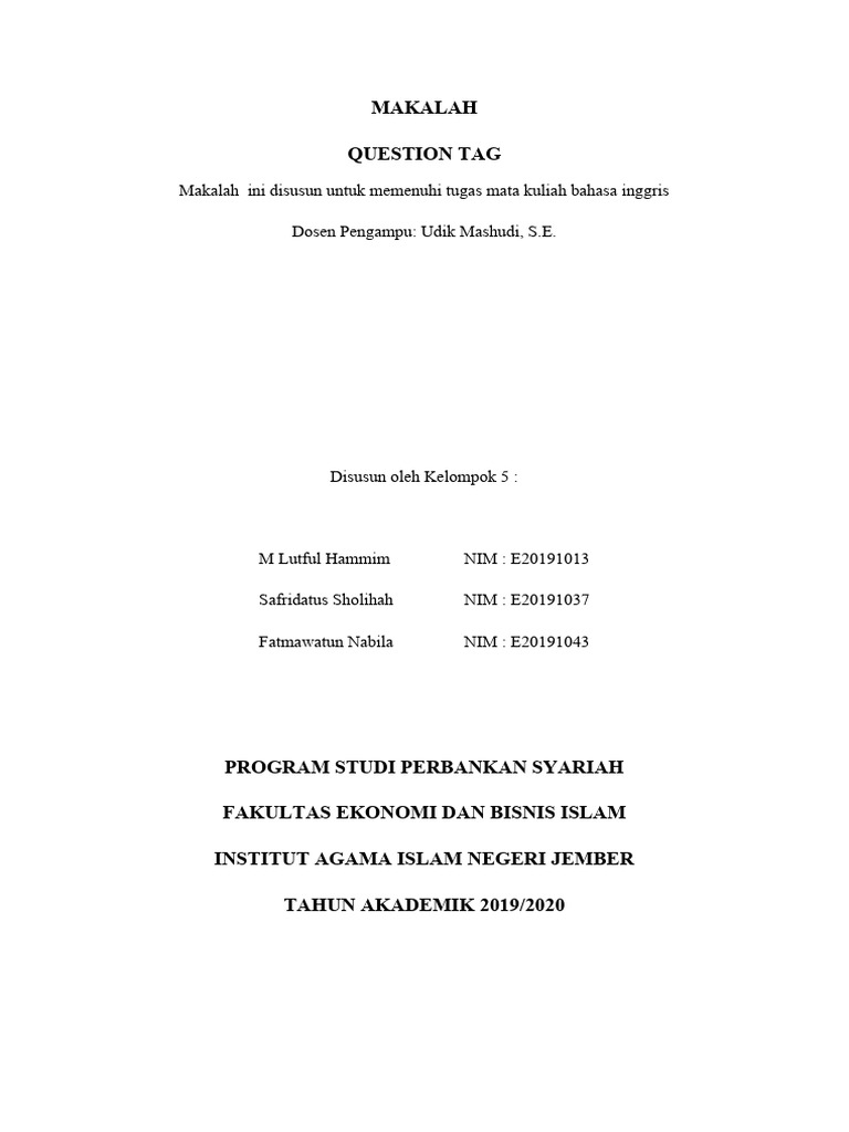 Panduan Lengkap Question Tag dalam Bahasa Inggris | PDF