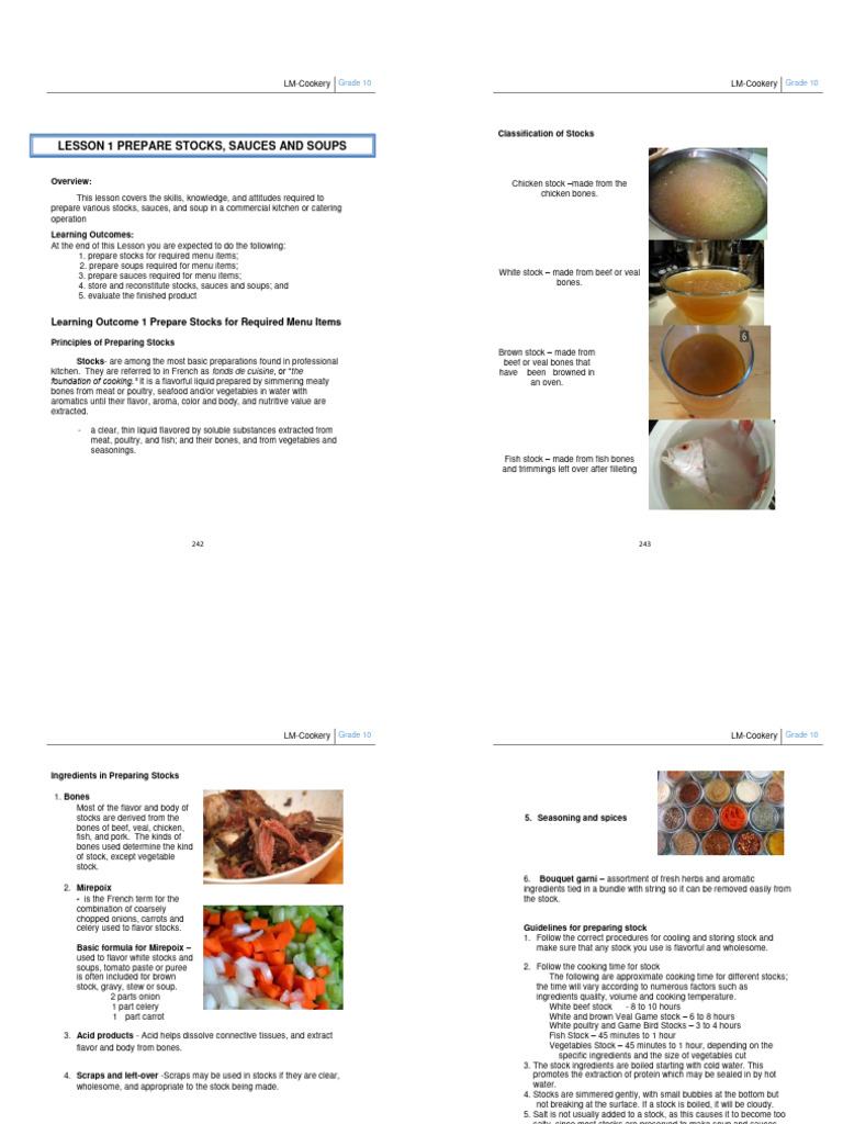 Stocks, Sauces, and Soups Preparation Guide | PDF | Stock (Food) | Soup