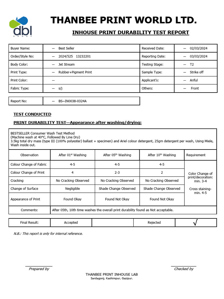 Print Durability Test Report 2024 | PDF | Materials