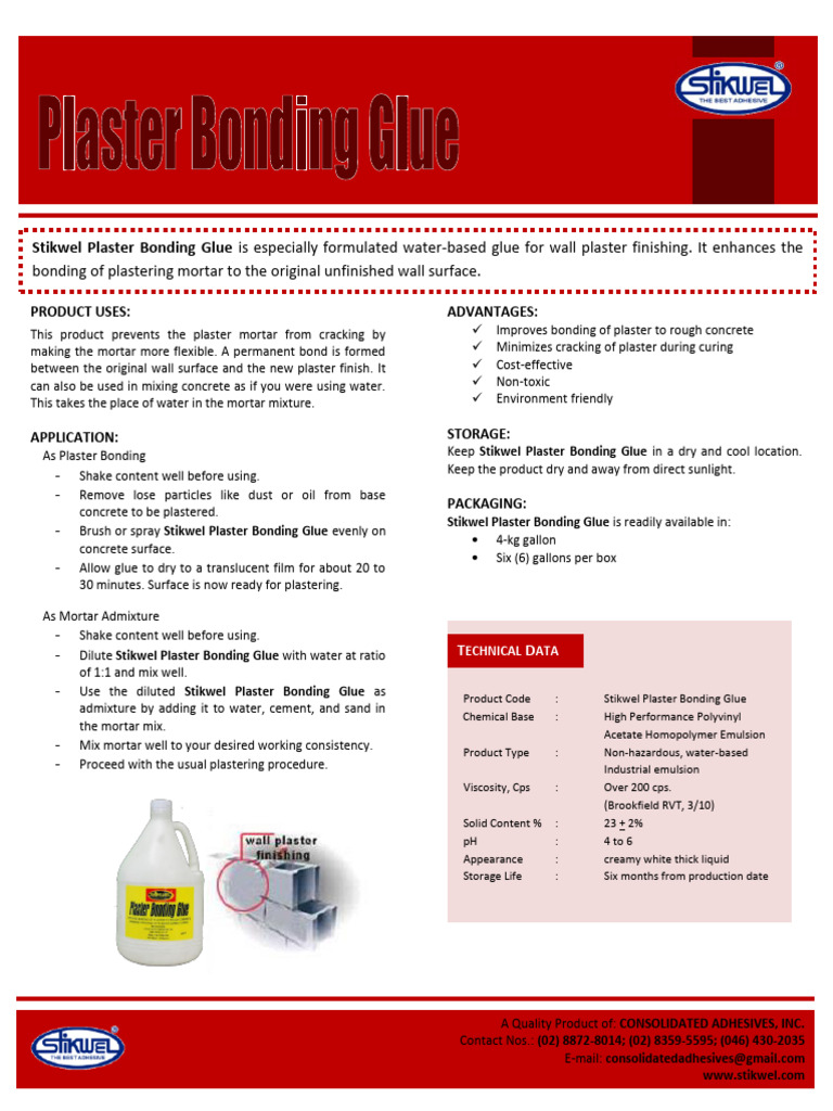 Stikwel Plaster Bonding PDF Adhesive Concrete