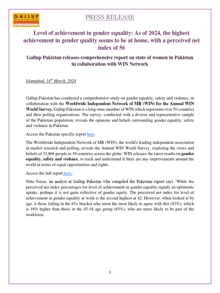 Gender Equality Index in Pakistan 2024 | PDF | Sampling (Statistics)