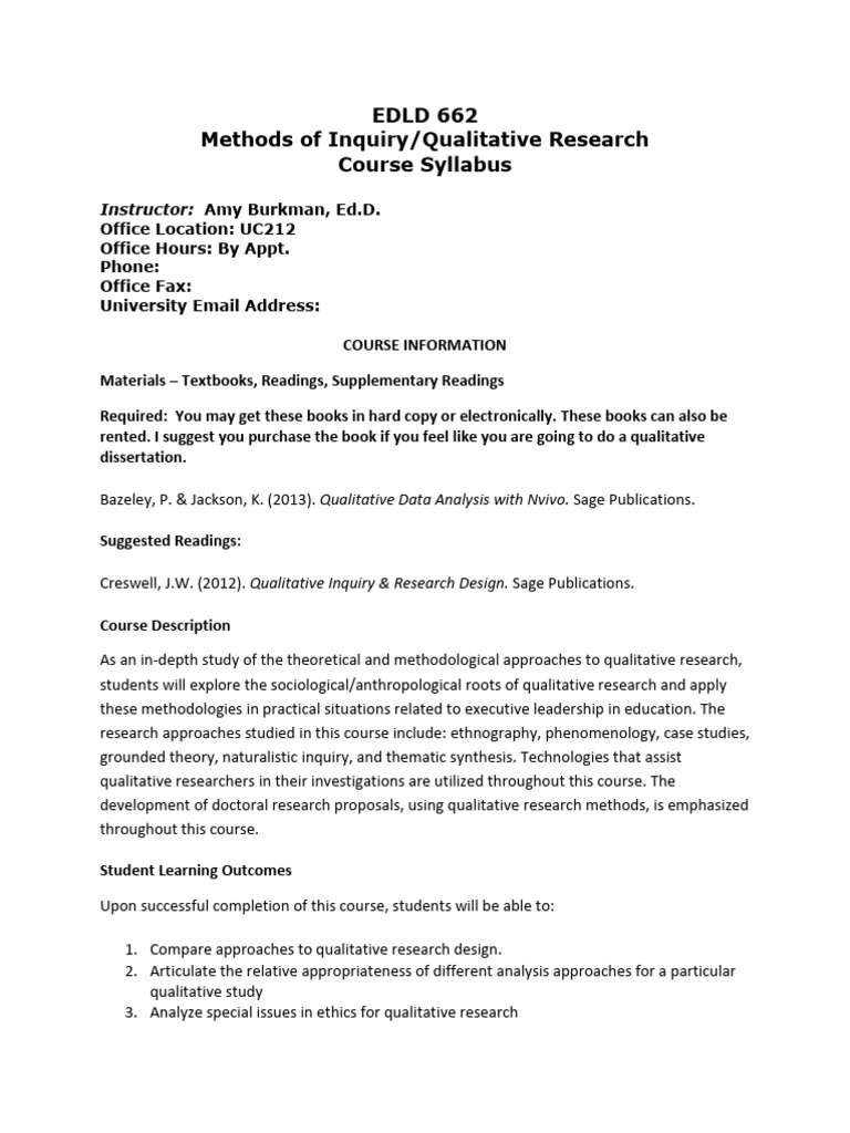 Qualitative Research Syllabus Pdf Qualitative Research Methodology