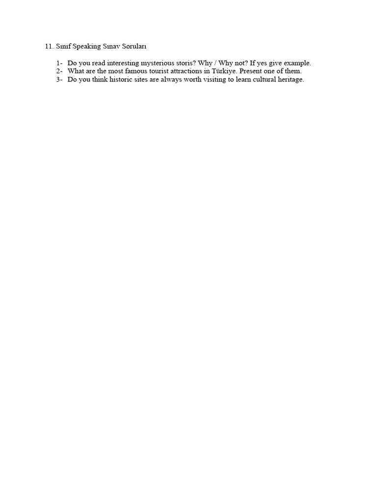 11th Grade Speaking Exam Questions | PDF