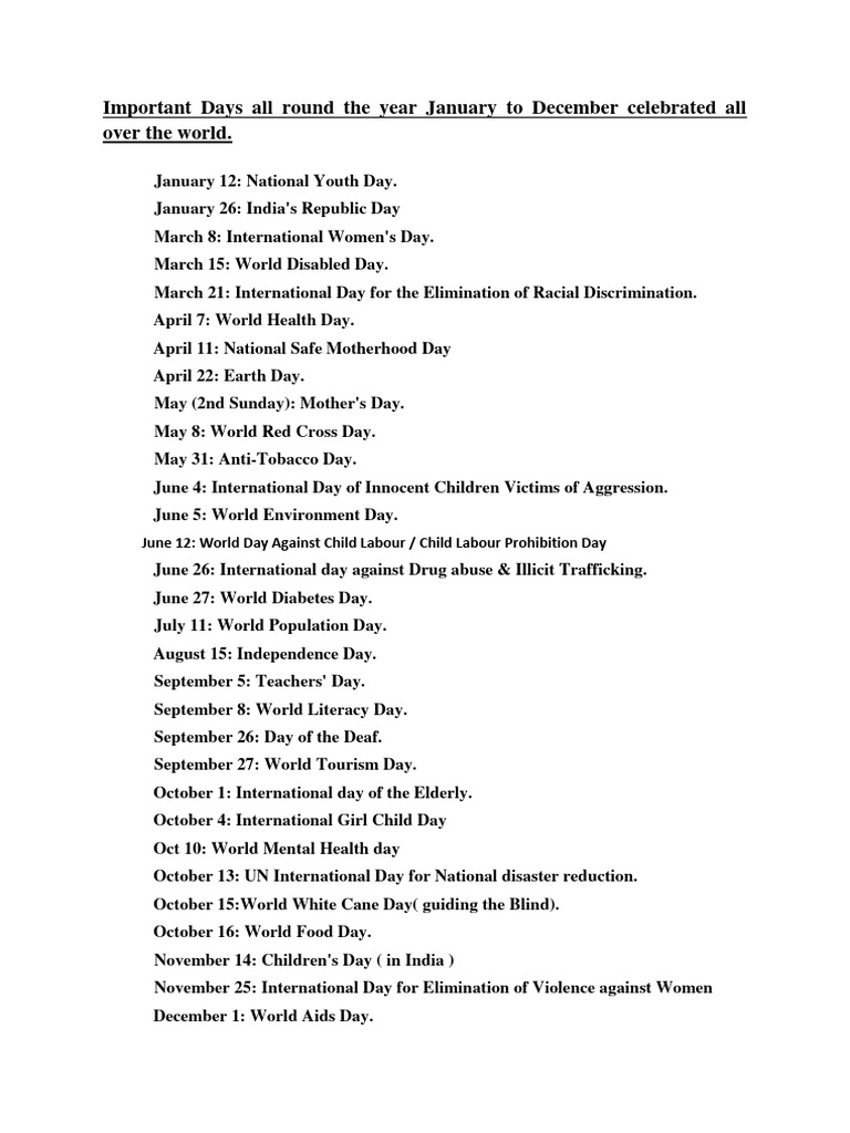 Viii important days to remember pdf
