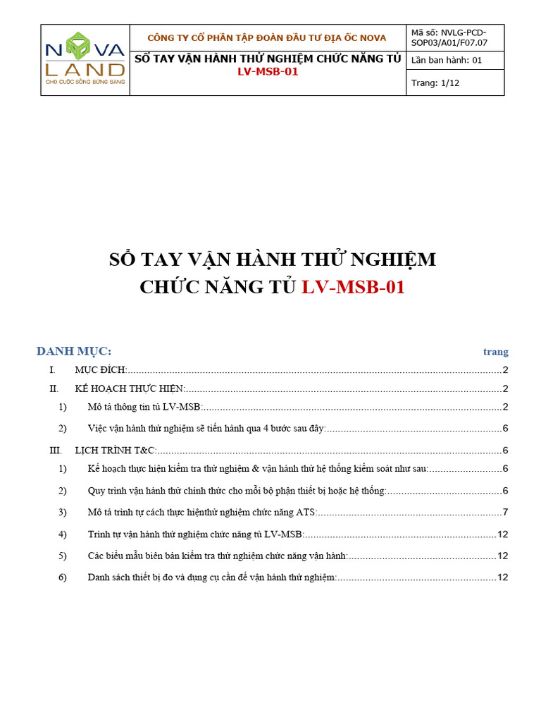 01 So Tay T&C Tu Lv-Msb-01-Rev01 | PDF