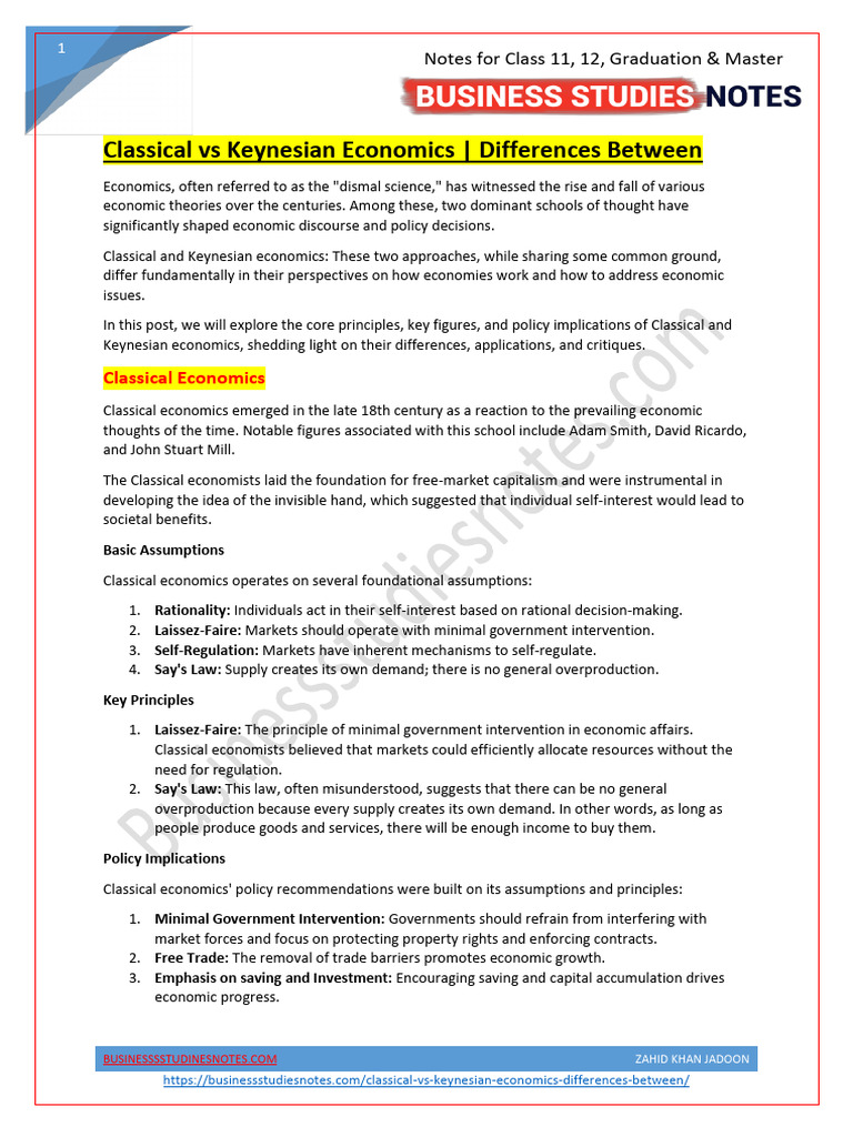 Classical vs keynesian economics differences between pdf