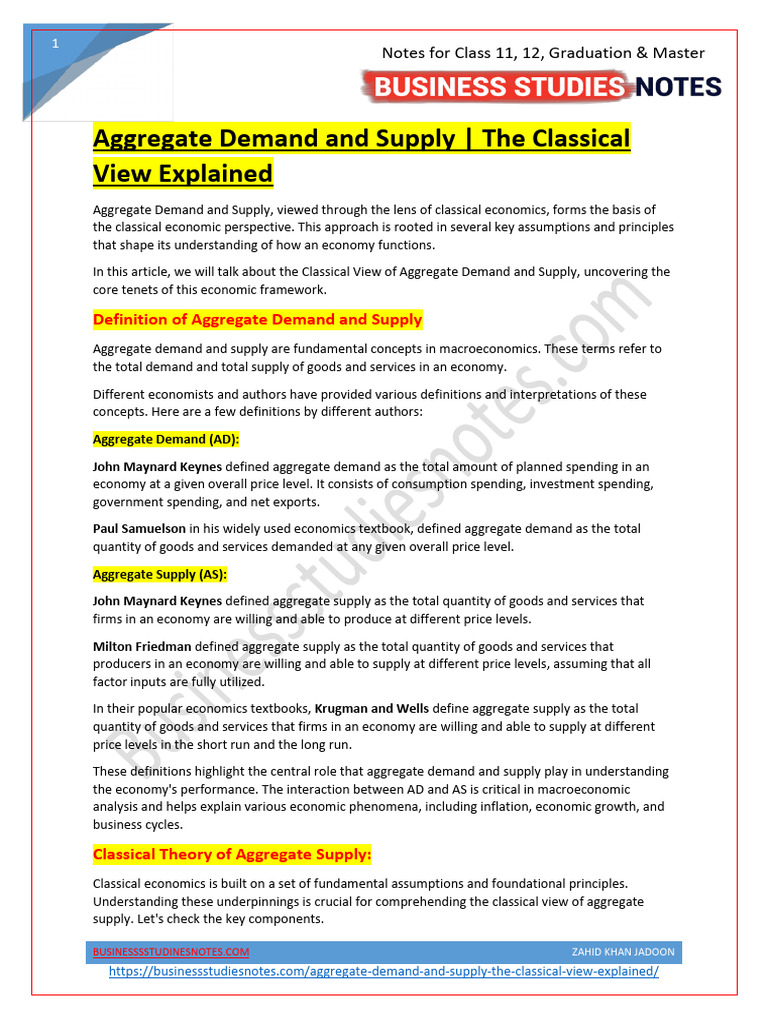 Aggregate Demand And Supply The Classical View Pdf