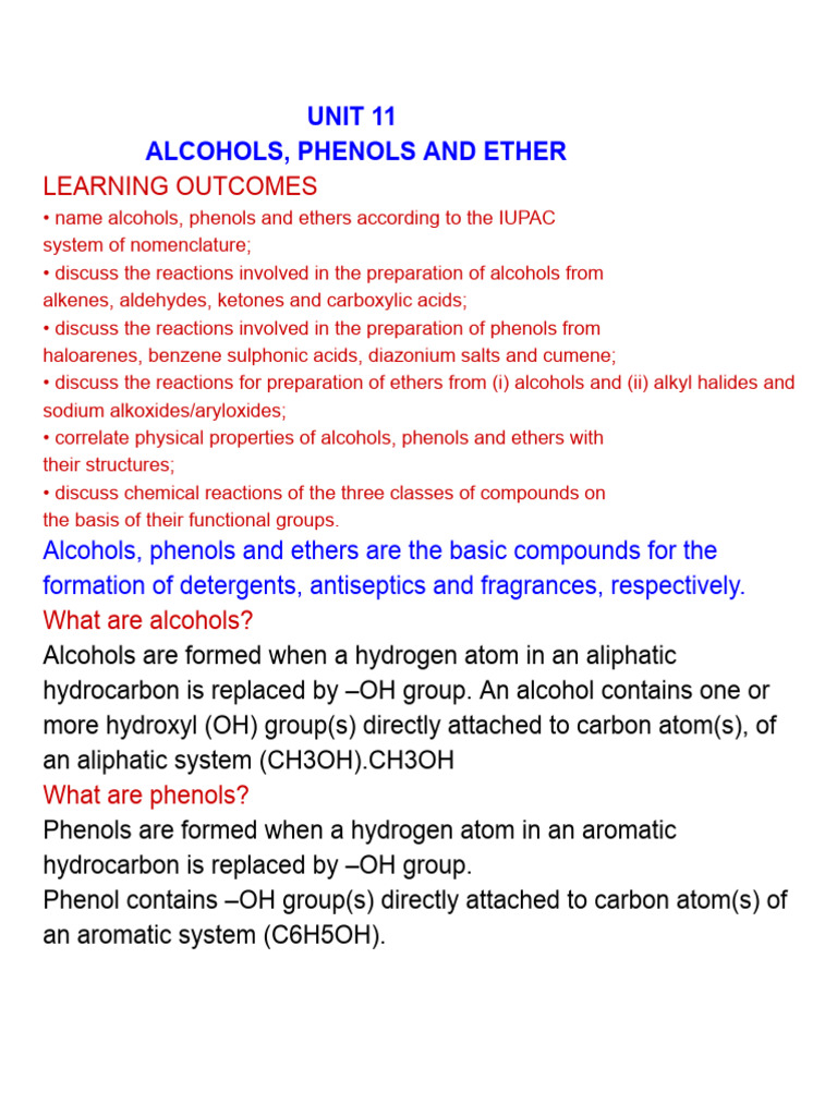Alcohols, Phenols, and Ethers Overview | PDF | Ether | Aldehyde