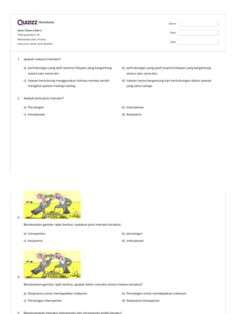 Sains Tahun 6 Bab 4 Quizizz Pdf