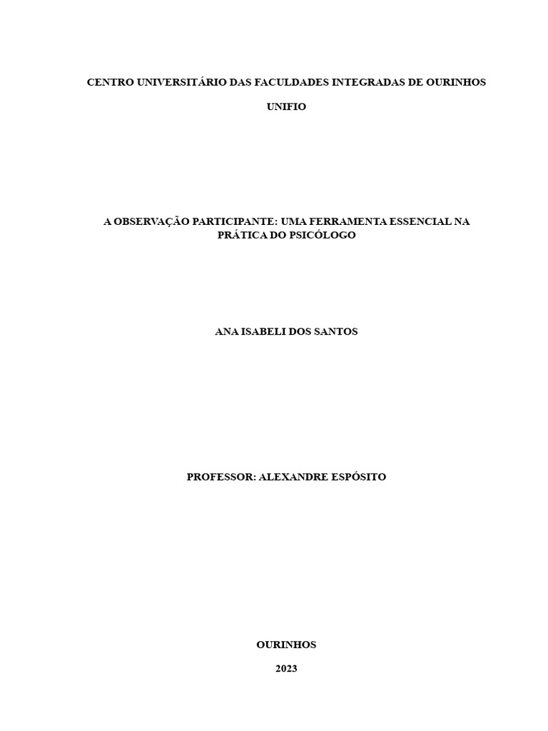 Importância da Observação Participante na Psicologia | PDF | Psicologia ...