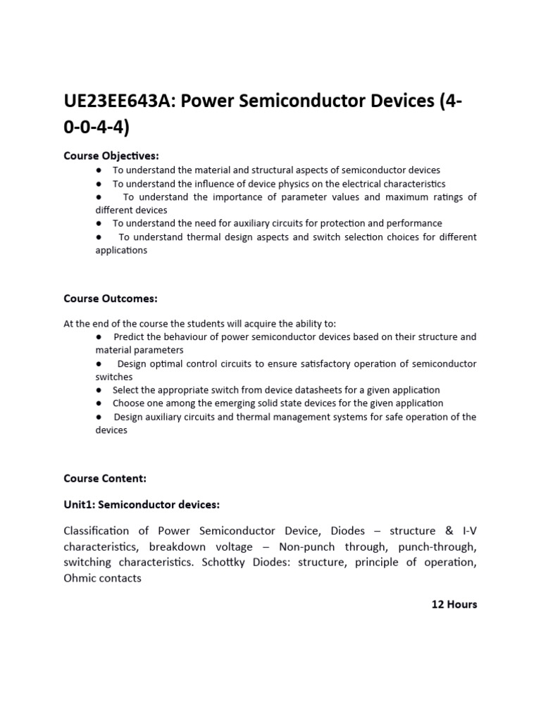 Power Semiconductor Devices Course Overview | PDF | Mosfet | Field ...