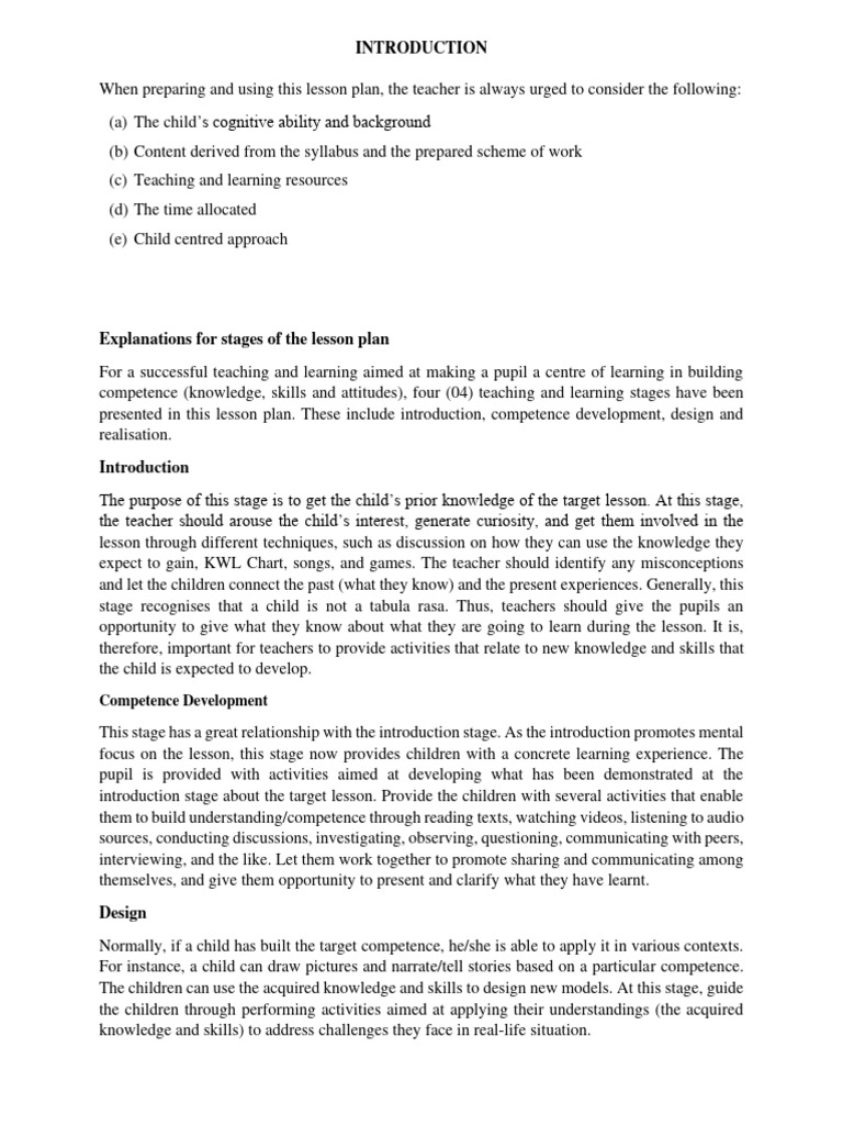 Pre-Primary Lesson Plan Framework | PDF