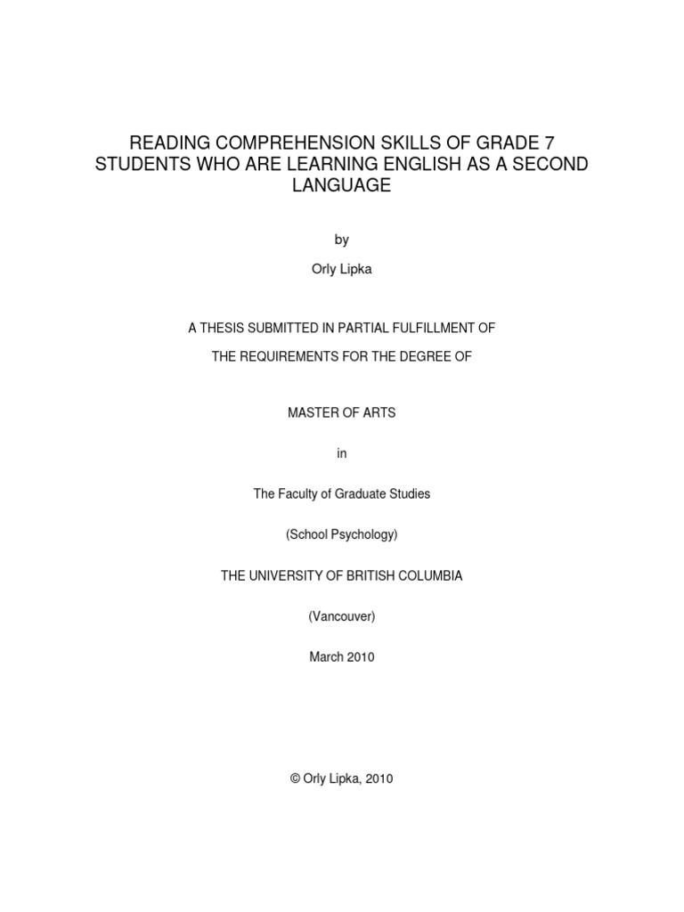 Grade 7 ESL Reading Comprehension Study | PDF