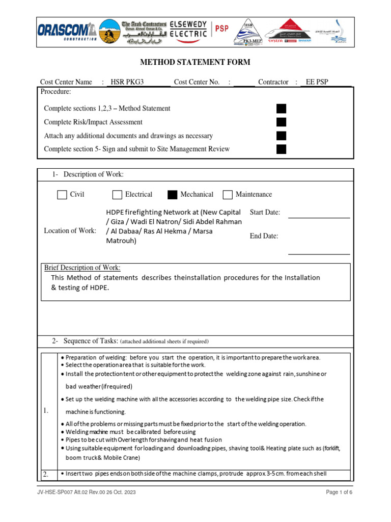 HDPE Pipe Installation Method Statement | PDF | Pipe (Fluid Conveyance ...