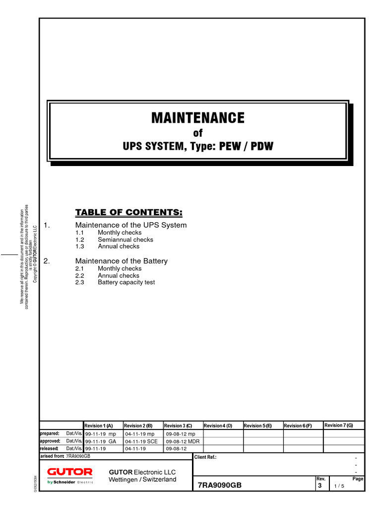 GUTOR UPS Maintenance Guidelines | PDF | Reliability Engineering ...