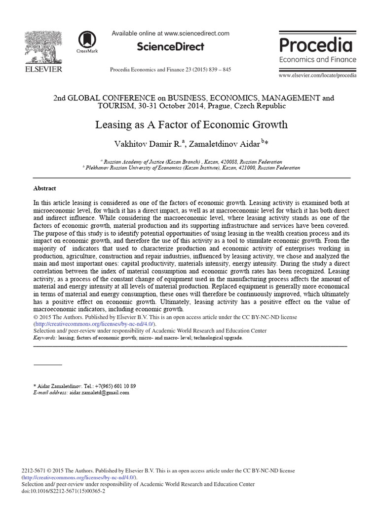 Leasing As A Factor of Economic Growth Sciencedirect PDF Economics