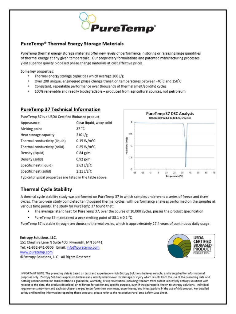 Pure Temp 37 Technical Data Sheet | PDF | Heat | Entropy