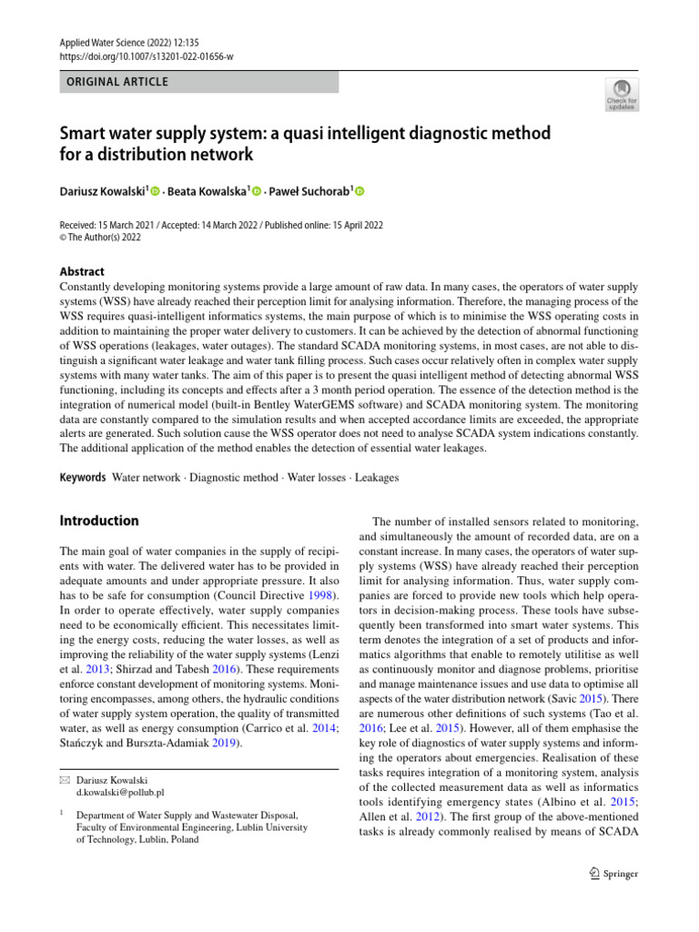Quasi-Intelligent Water Supply Diagnostics | PDF | Water Supply Network ...