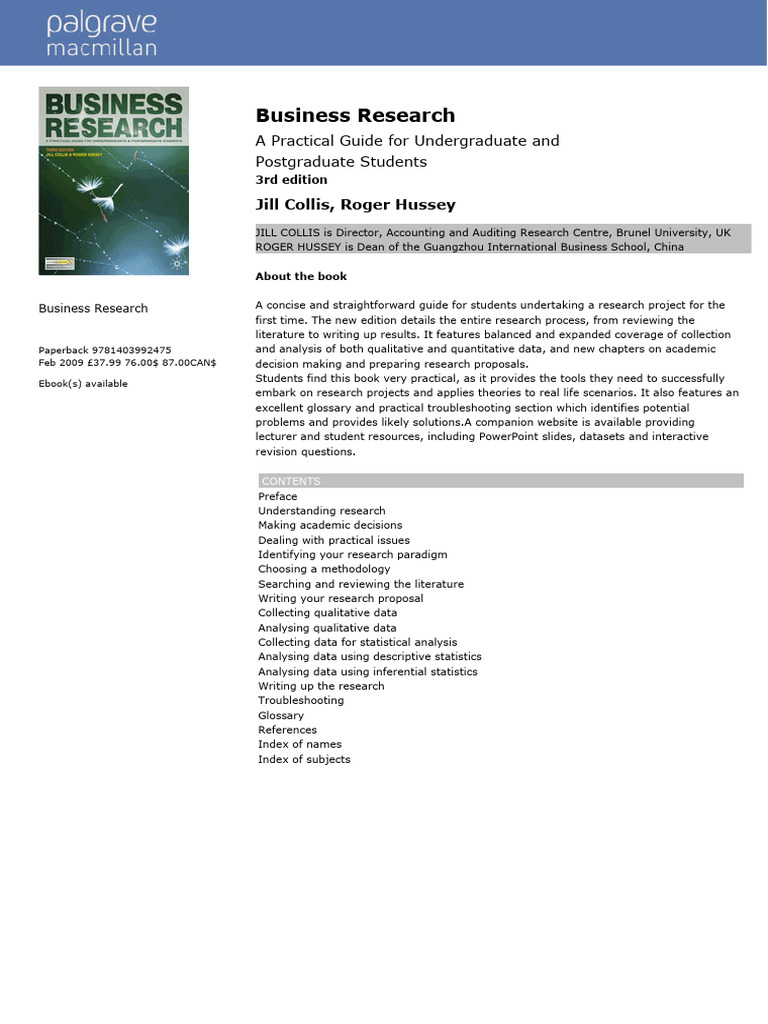 Business Research: A Practical Guide For Undergraduate and Postgraduate ...