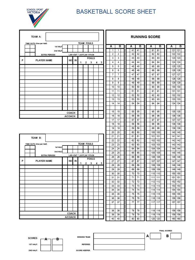 FIBA Basketball Score Sheet for 15 Players | PDF | Sports | Association ...