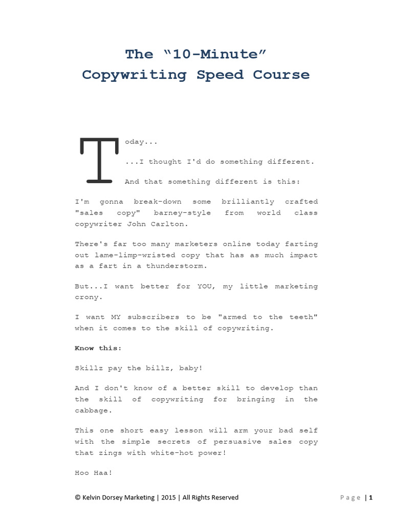 10 Minute Copywriting Speed Course | PDF | Sales