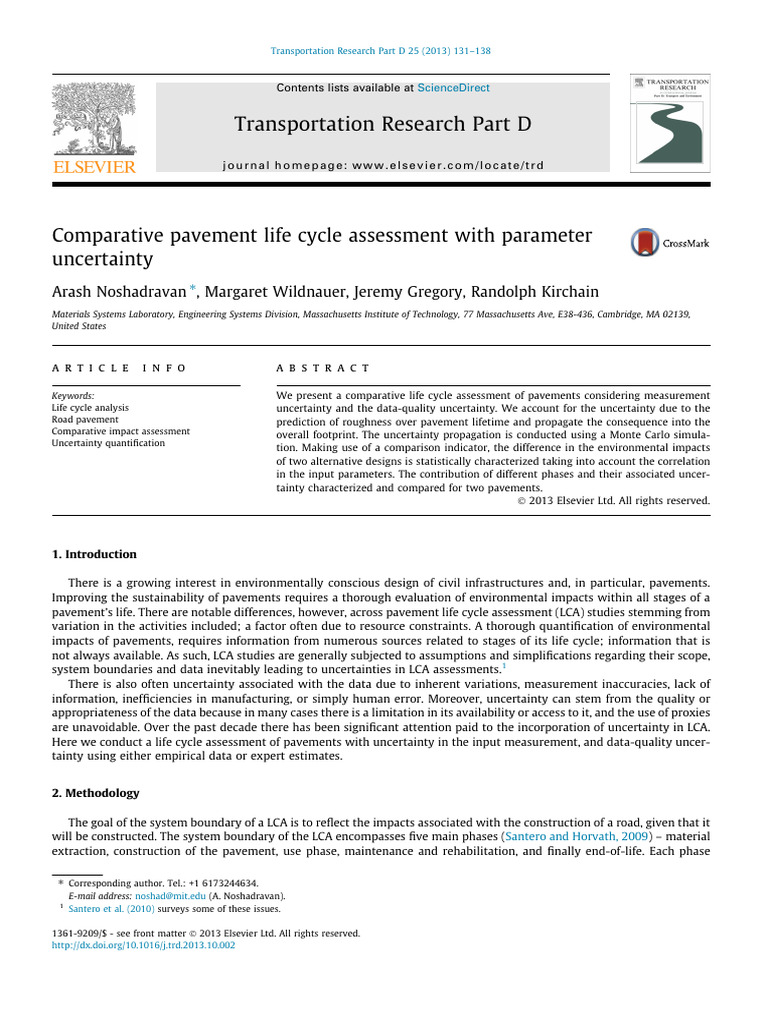 Pavement LCA with Uncertainty Analysis | PDF | Life Cycle Assessment