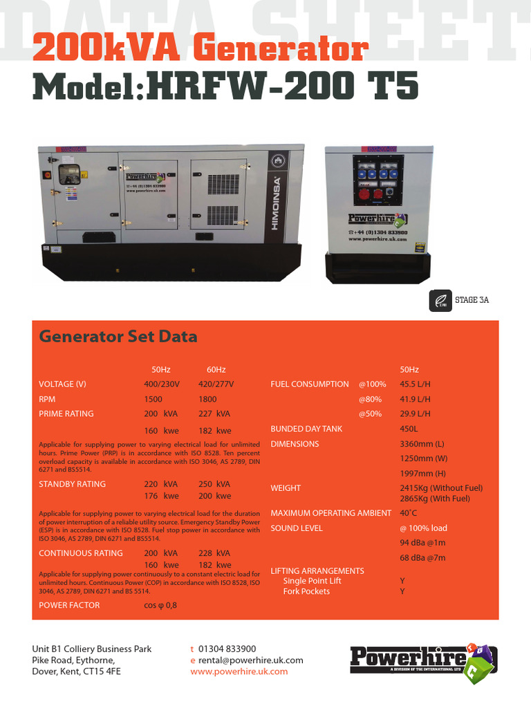 200kVA Himoinsa HRFW 200 T5 Data Sheet | PDF | Physical Quantities ...