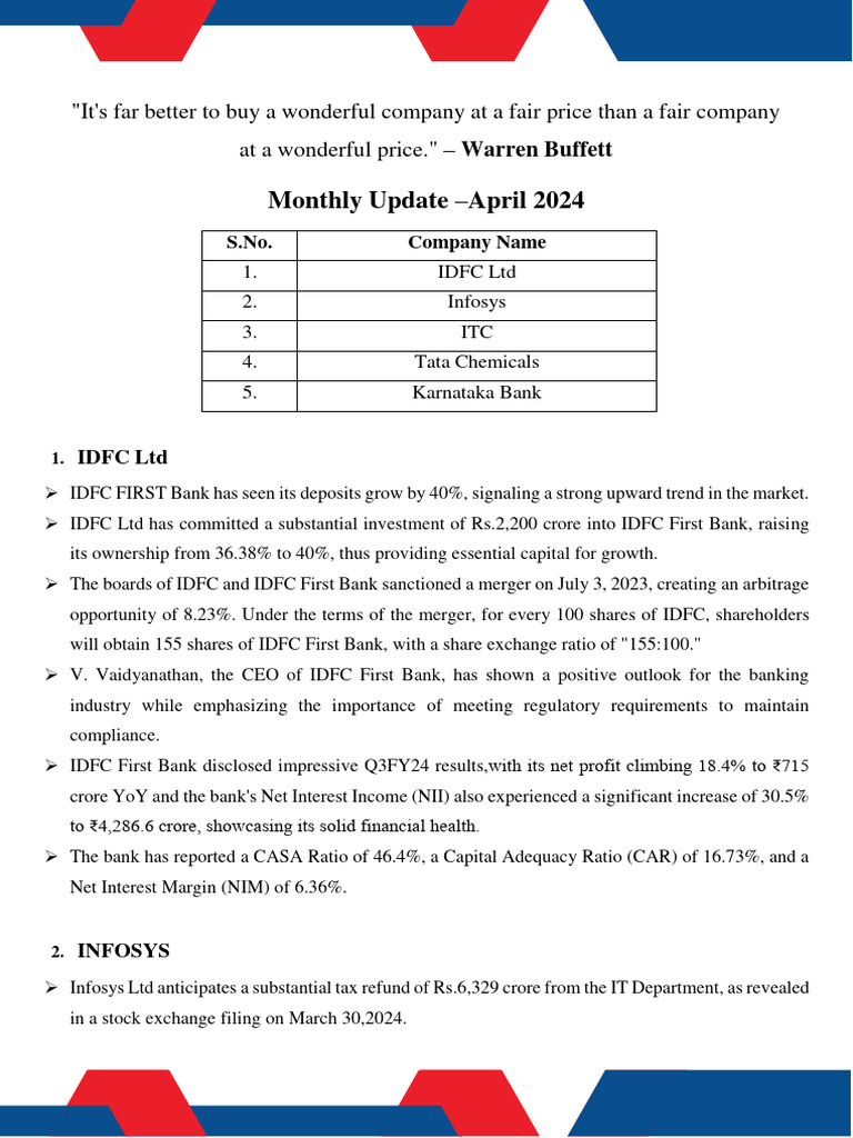 April2024 Monthly Update Pdf Money Corporations