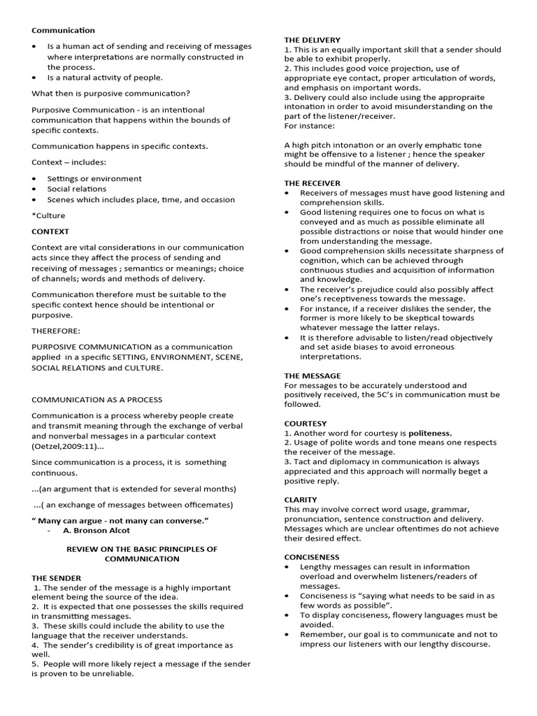 Purposive Communication Notes | PDF | Communication | Human Communication