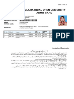 Aiou Open University Admissions Card - EX - RNO - RPT