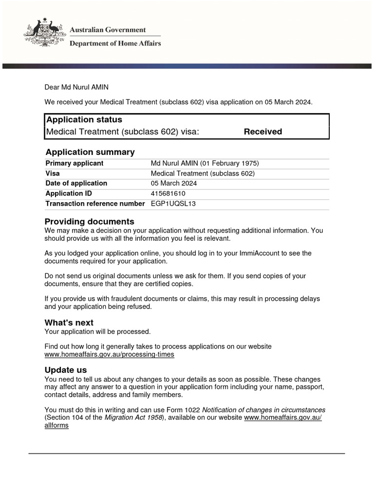 Medical Treatment Visa Application Update | PDF
