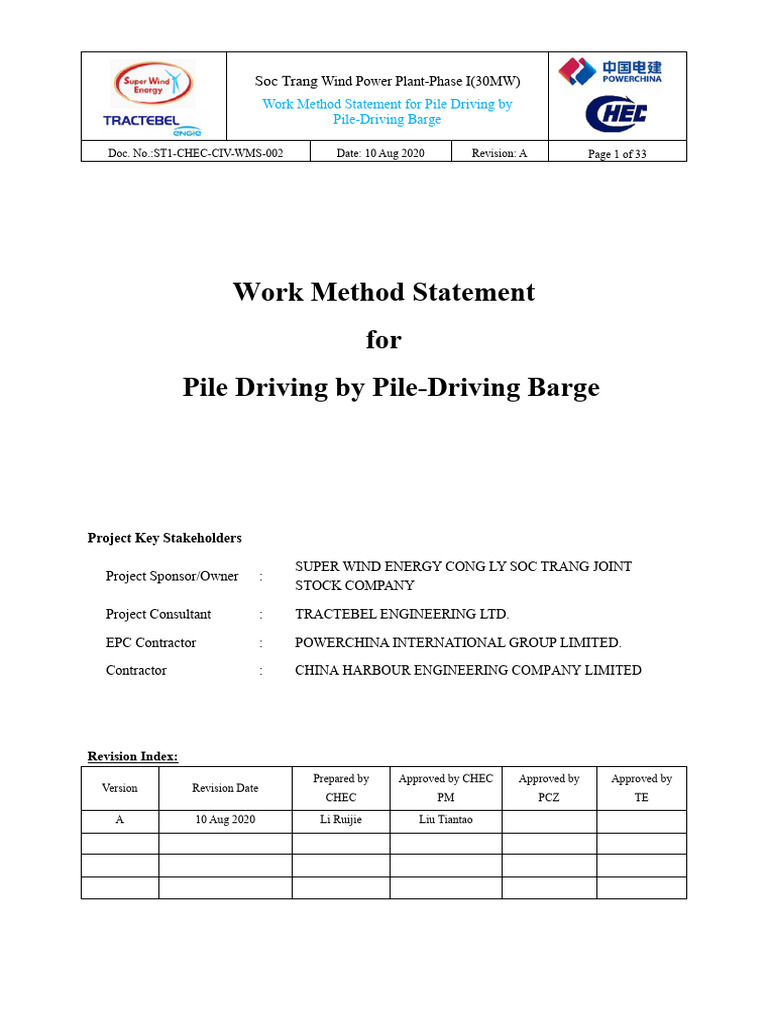 Pile Driving Method Statement for Wind Farm | PDF | Deep Foundation ...