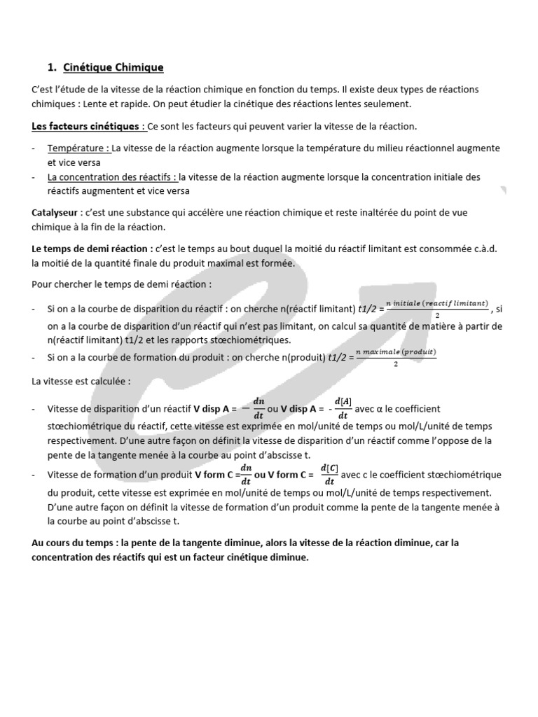 Cinétique des Réactions Chimiques | PDF | Cinétique chimique | Chimie