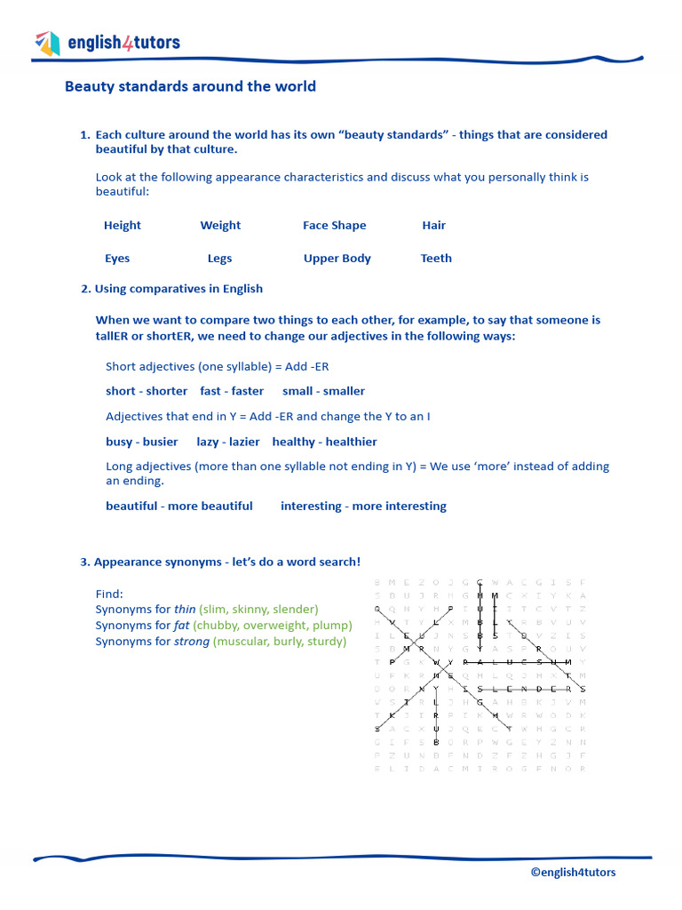 Beauty Standards Around The World - Teacher's Version | PDF | Physical ...
