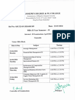 MBA Time Table Sem IV Internal II April 2024 Exam