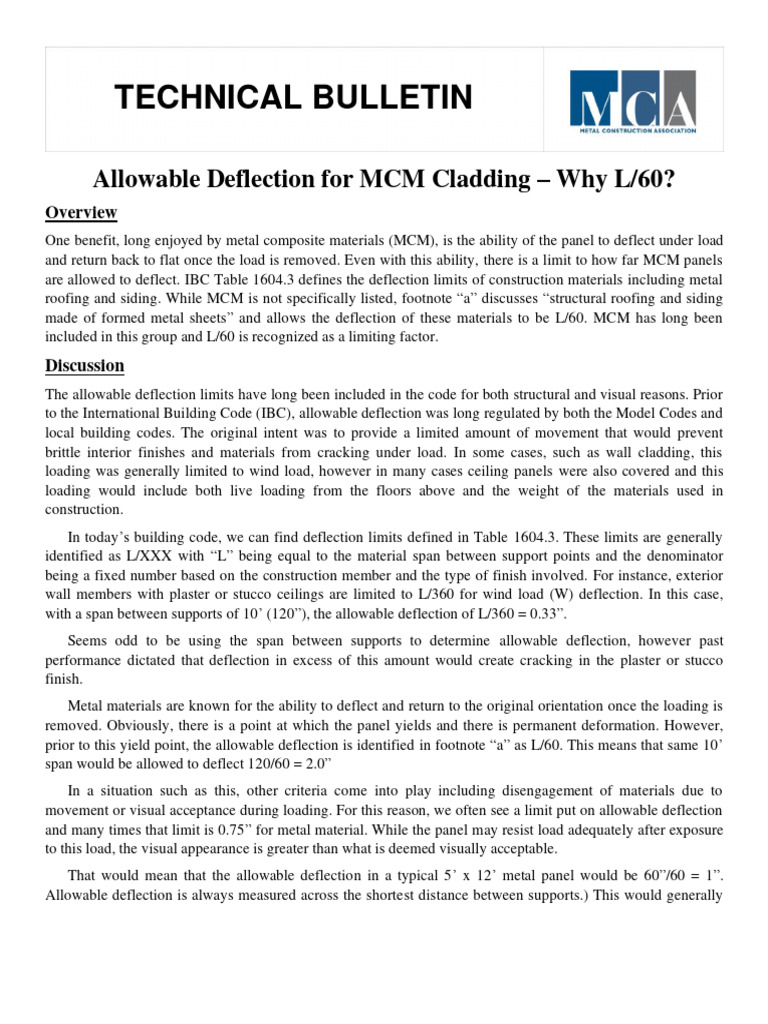MCM Cladding Deflection Limits Explained | PDF | Sheet Metal | Wall