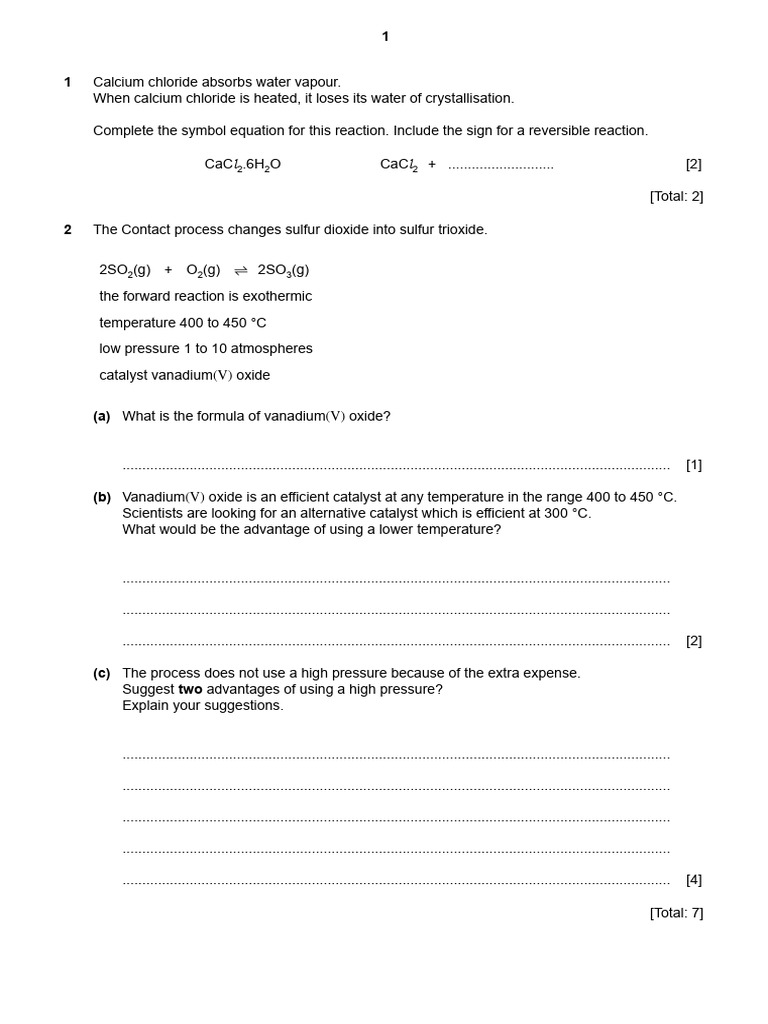 Calcium Chloride and Contact Process Reactions | PDF | Chemical ...