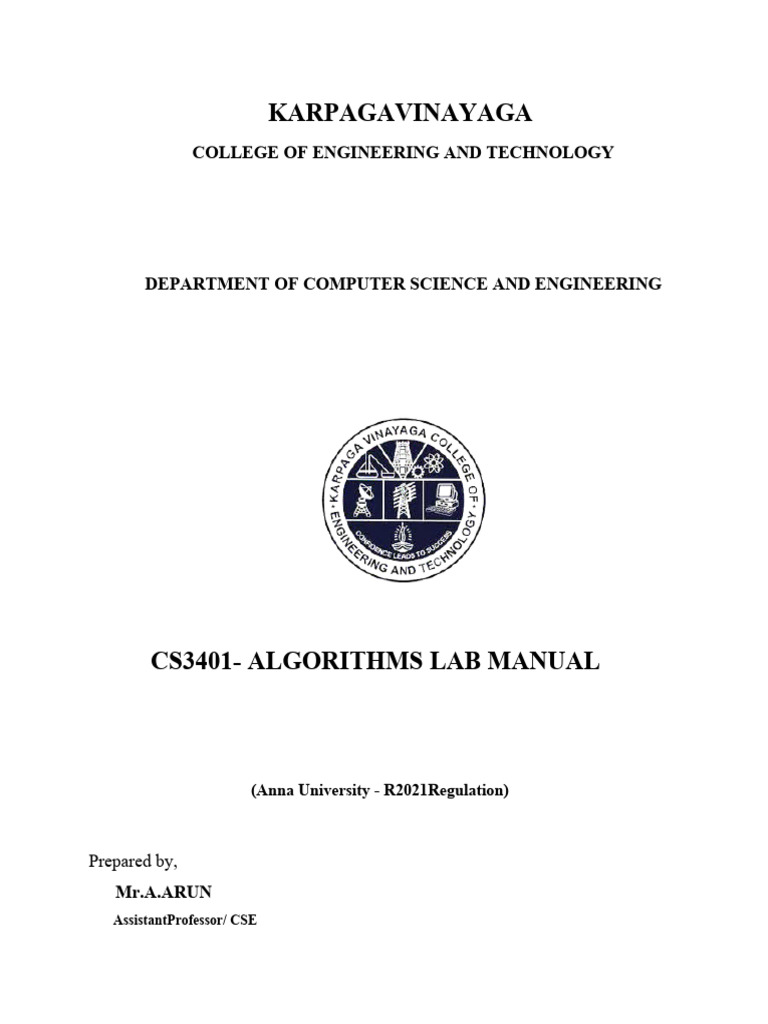 Cs3401 Algorithm Lab Manual Pdf