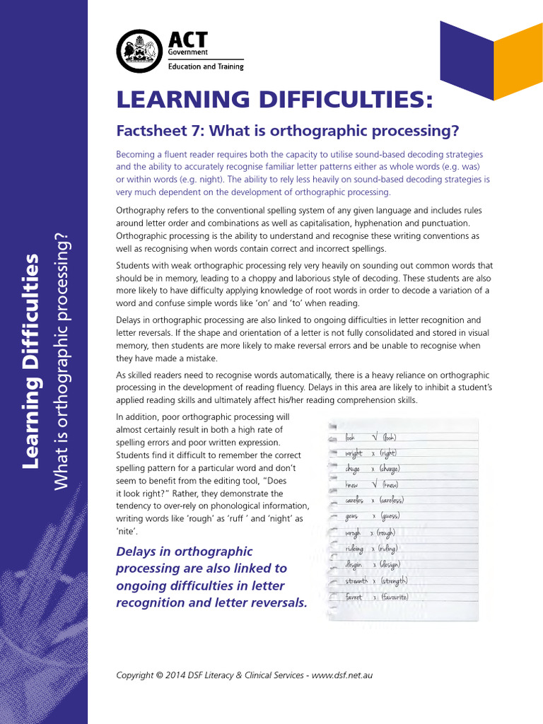 Learning Difficulties Factsheet 7 Pdf Orthography Word