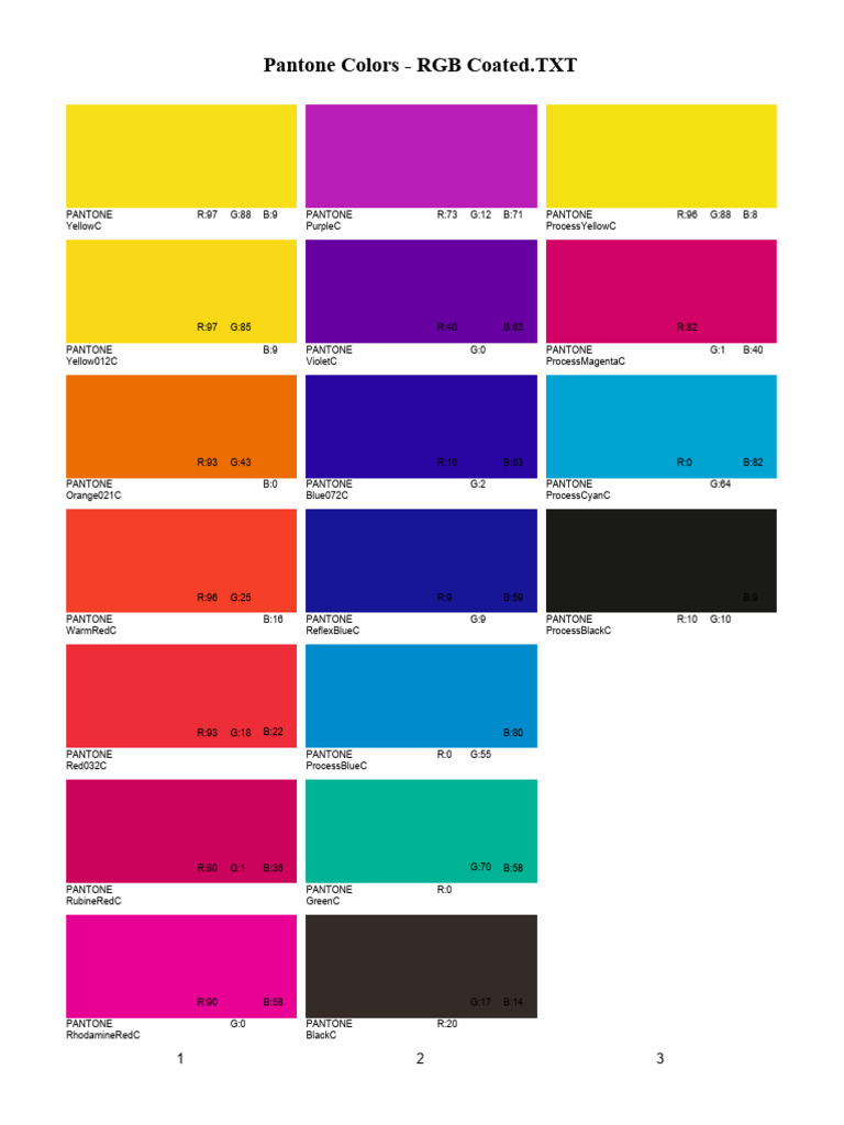 Pantone Colors and RGB Values Guide | PDF | Graphic Design | Psychophysics