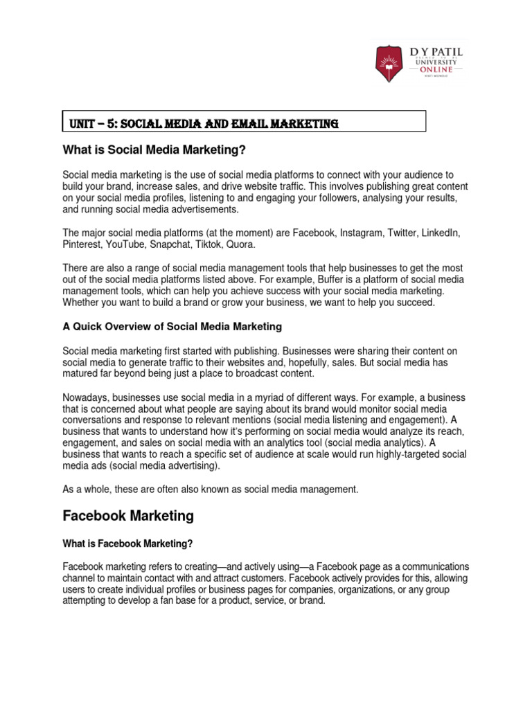 Unit 5 (RM) Social Media and Email Marketing | PDF | Social Media ...