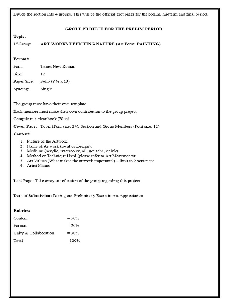 Group Project Guidelines for Art Appreciation | PDF | Paintings ...