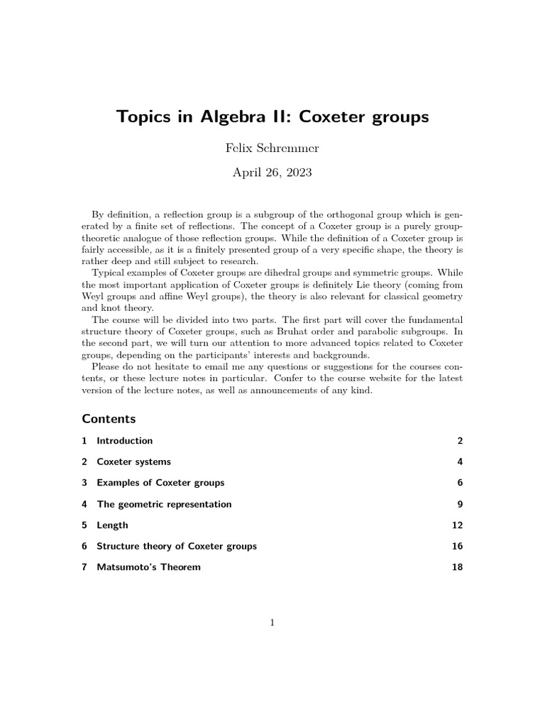 Understanding Coxeter Groups in Algebra II | PDF | Group (Mathematics ...