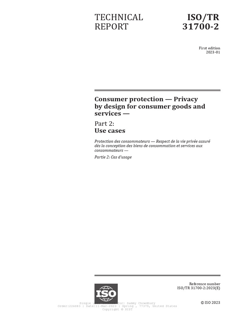 Iso TR 31700 2 2023 | PDF | Privacy | Use Case