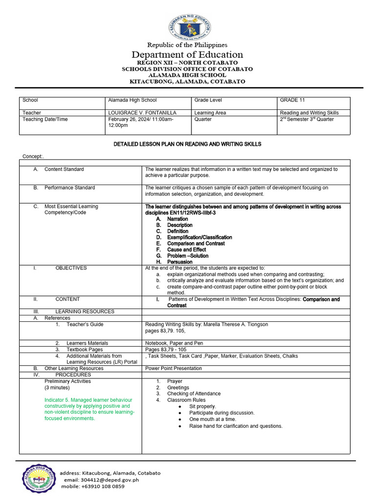 Lesson Plan On Rws Comparison And Contrast Pdf Learning Teachers