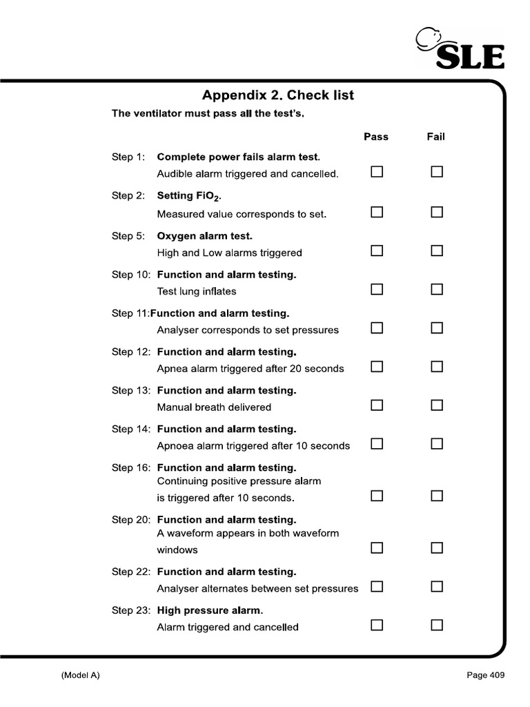 SLE 4000-5000 Infant Ventilator - CHECK LIST | PDF