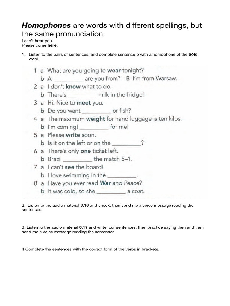 Homophones Practice Exercises | PDF