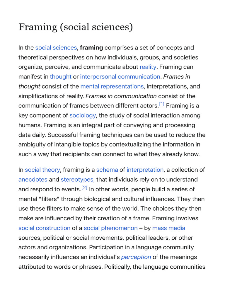 Framing (Social Sciences) - Wikipedia | PDF